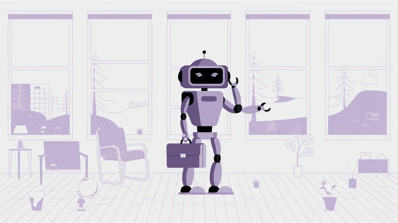 A robot going to work in a bank with a briefcase in his hand.